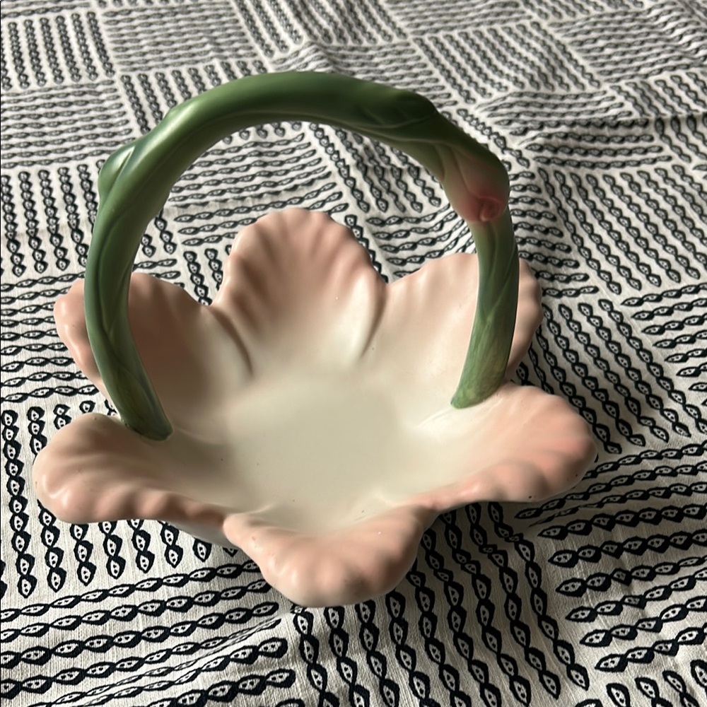 Vintage Pink and Green Floral Basket